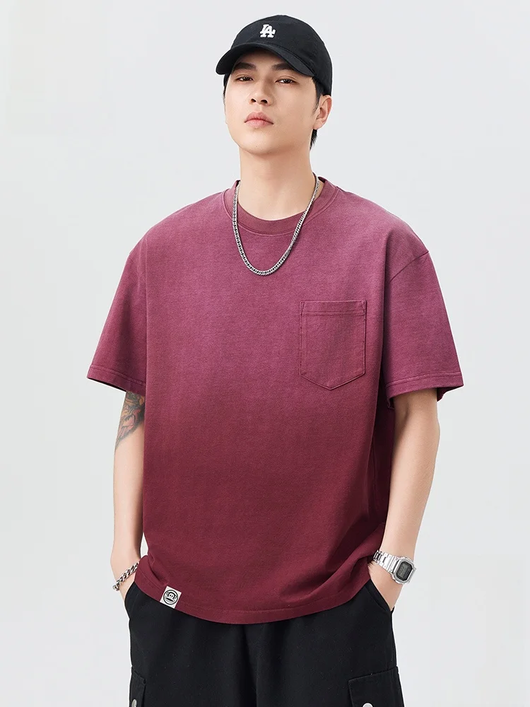 

Мужская хлопковая футболка свободного кроя с коротким рукавом и круглым вырезом, градиентный цвет, летняя базовая футболка, дышащая, молодежная, модная