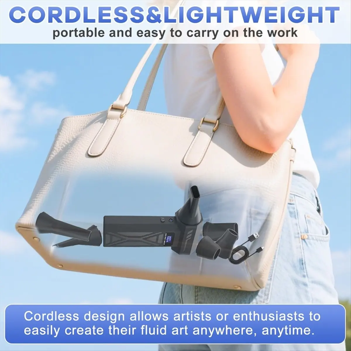 HITL Cordless Paint Pouring Blower with 5 Nozzles for Acrylic Pouring Fluid Art Portable Tool for Dutch Pour Craft Projects