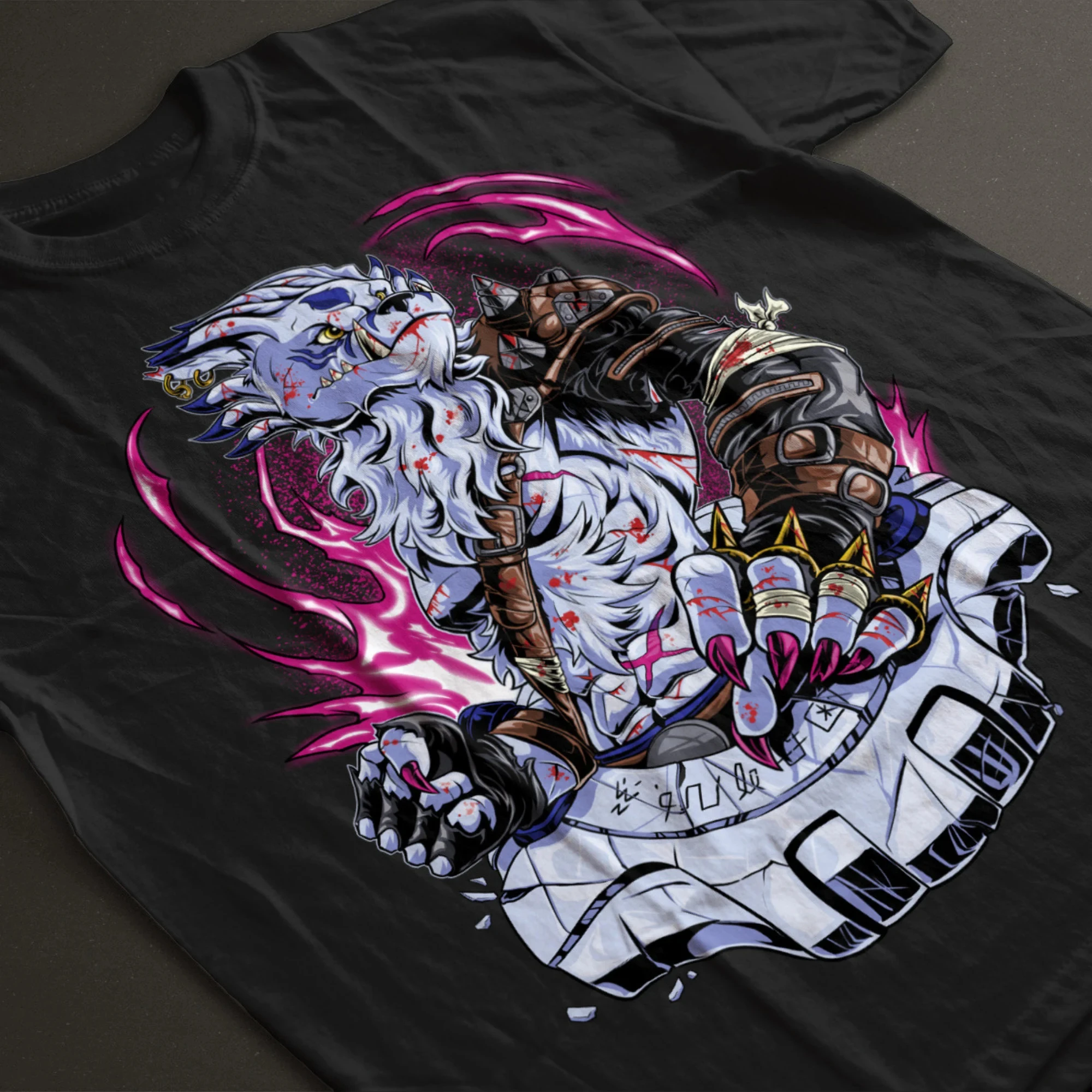 Bandai Digimon WereGarurumon T-Shirt für Erwachsene, Anime Gabumon Evolution Battle Damaged Graphic Tee, dunkles Harajuku Streetwear Herren-Oberteil