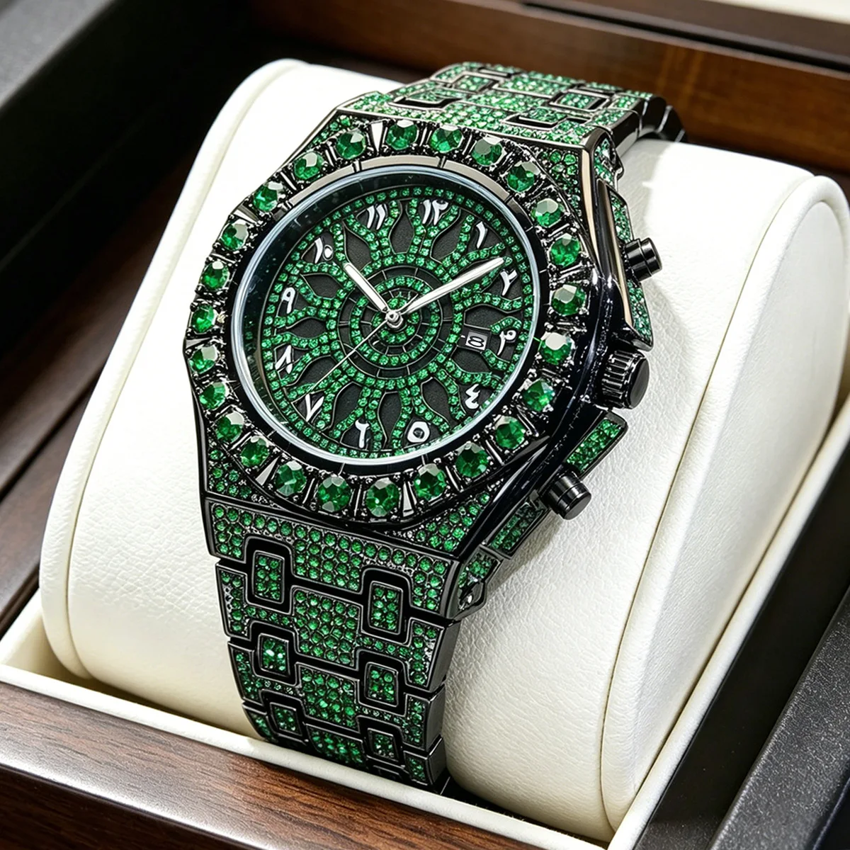 Neue Luxus Iced Out Voll-Diamant-Uhr für Herren Hip-Hop Arabische Ziffern Kalender Wasserdichte Quarz-Armbanduhren Relogio Masculino