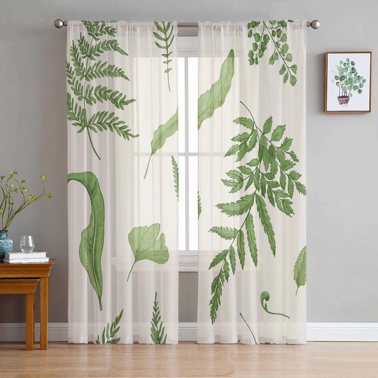 Fern Texture Sheer Tulle Curtains for Living Room Valance Curtains Kitchen Bedroom Window Voile Drapery