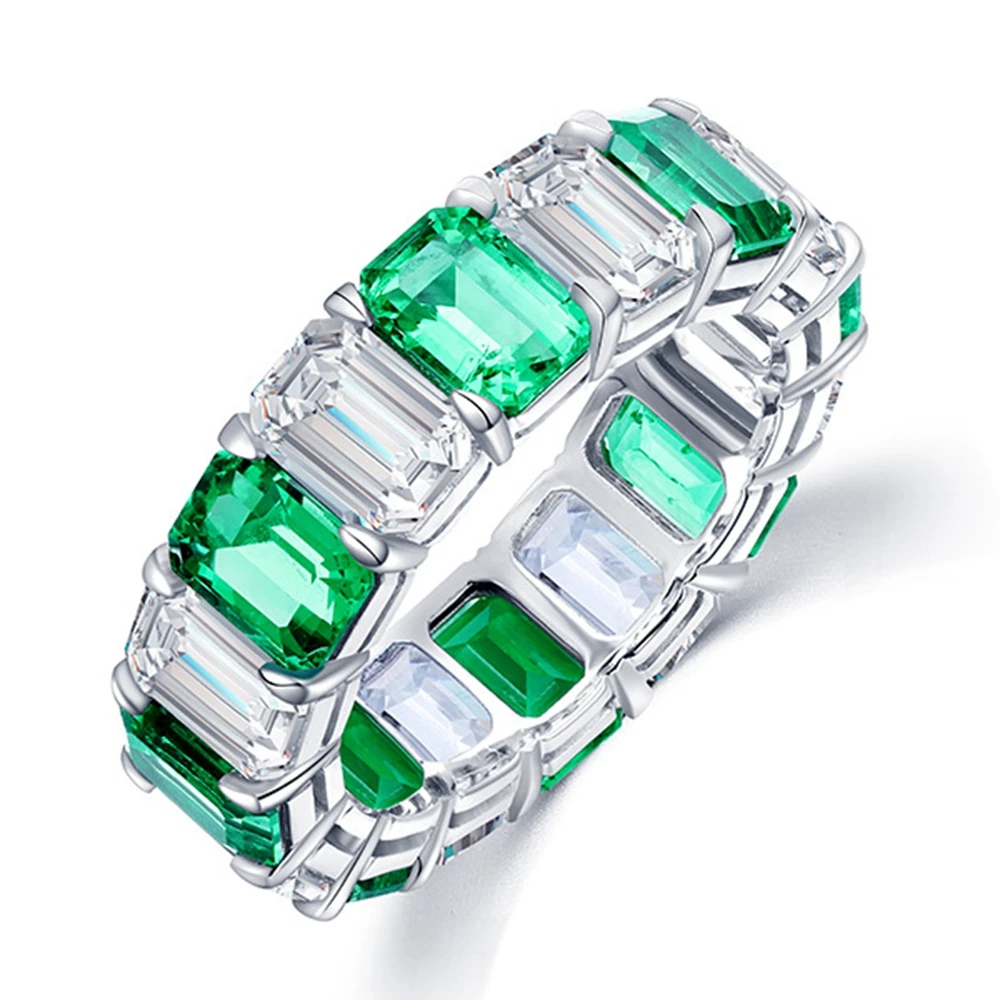 Vinregem Genuine 925 Sterling Silver Emerald Cut 3*5mm Simulation Moissanite Row Diamond Ring Wedding Fine Jewelry Drop Shipping