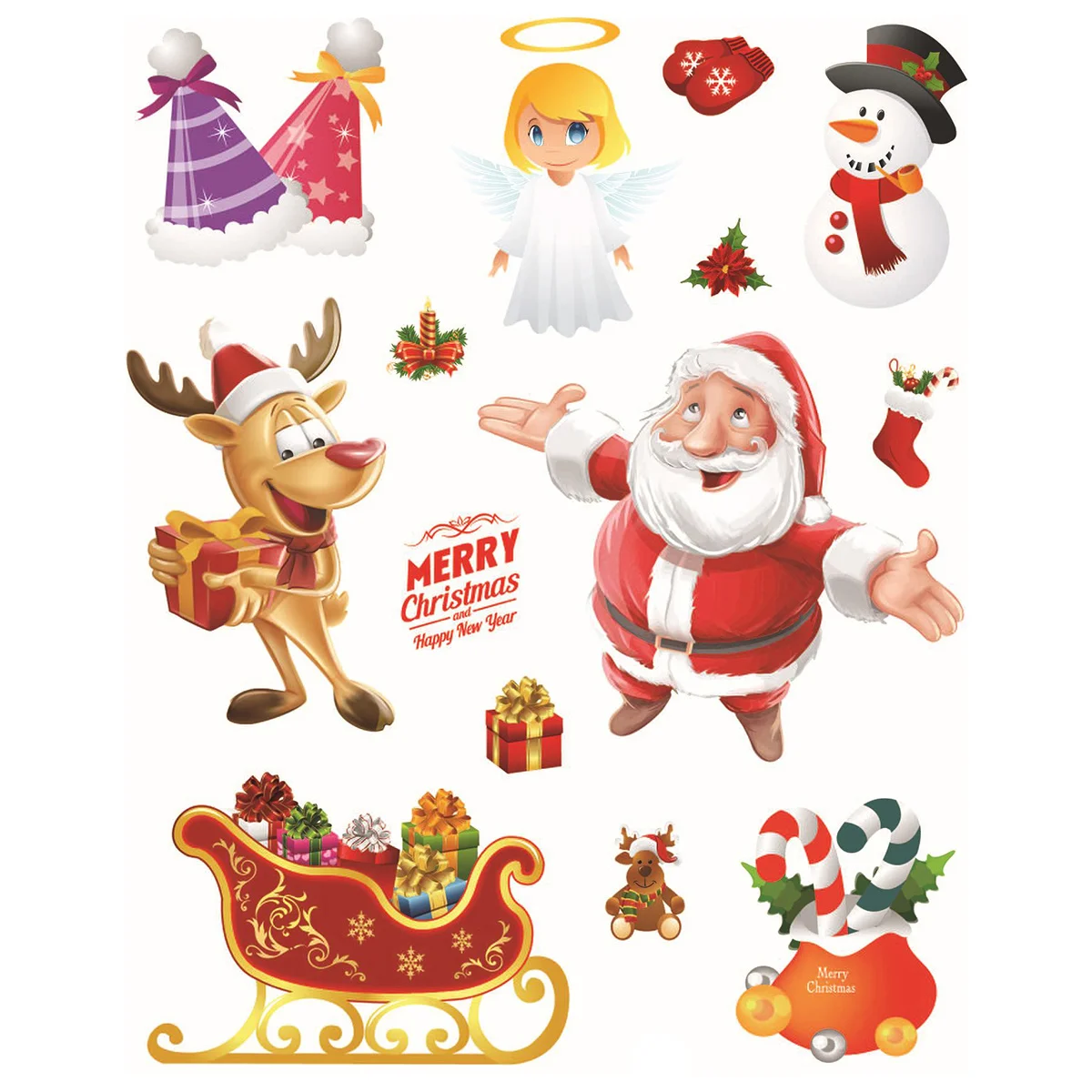 

10Pcs Christmas Window Stickers Removable Reusable for Smooth Surfaces Shop Mirror Wall Door Decor Eco Friendly Xmas Wall Decals