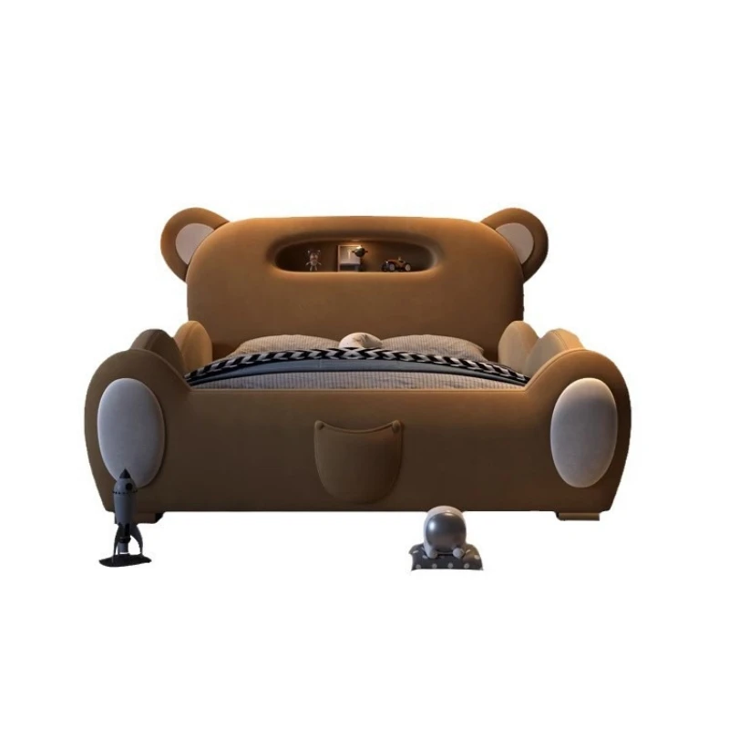 

Children's bed cartoon cute bear leather bed girl boy princess be d light luxury modern simple bedroom fabric b ed