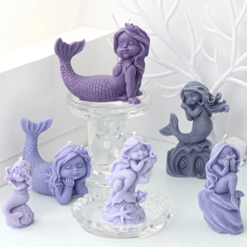 Oceanid Shell Mermaid Candle Silicone Mold Human Girl Sleep Soap Resin Plaster Mould Conch Coral Chocolate Making Decor Gifts