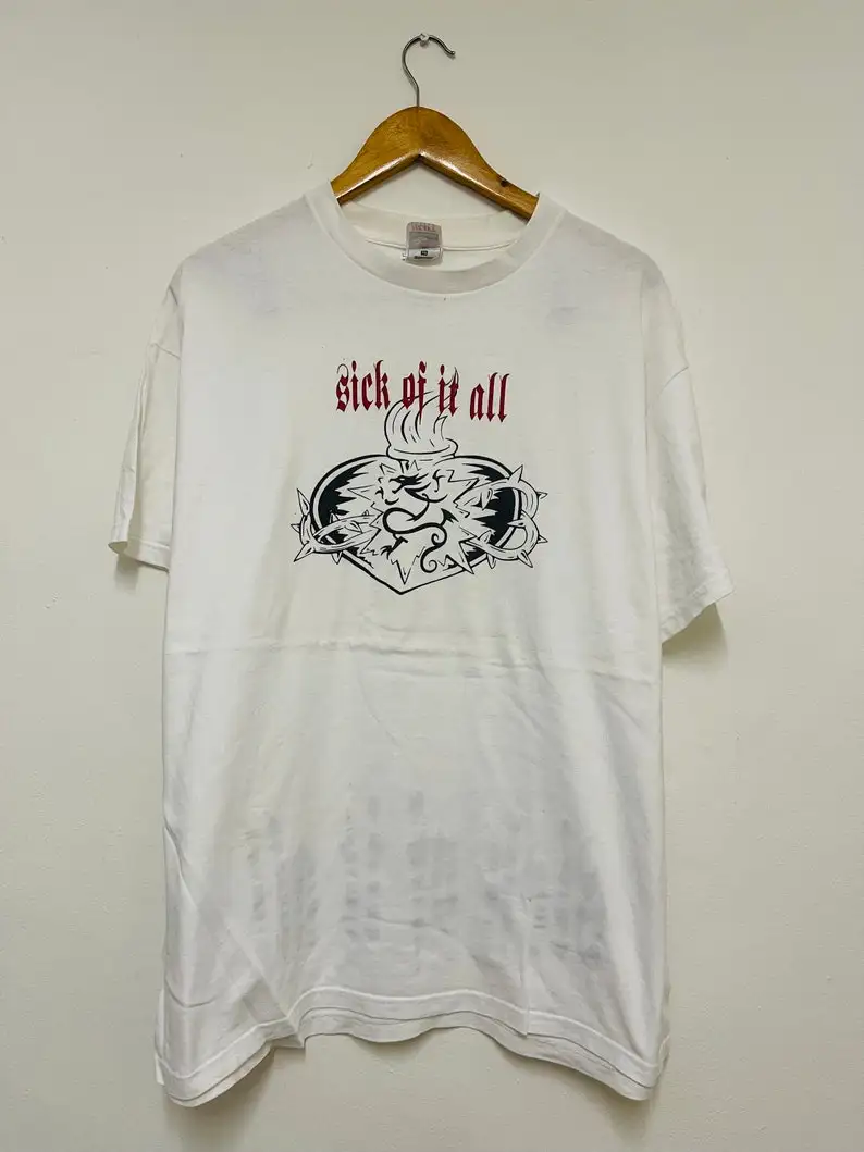 Vintage 90s Sick Of It All “ Hardcore Punk Music Band T-Shirt Hardcore Punk Music Rare Streetwear White XL