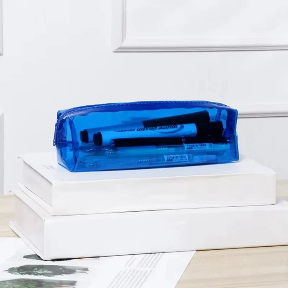 Simple Colorful Pencil Storage Bag PVC Transparent Student Stationery Large-Capacity Multi-Function Zipper Bag Children Gift