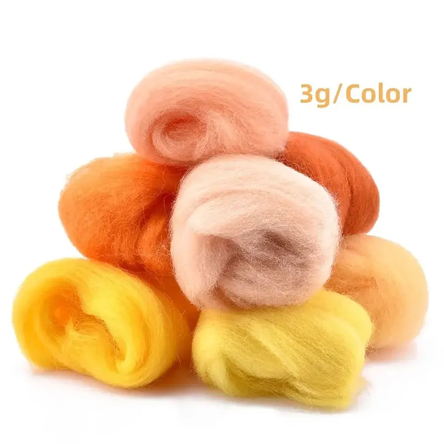 36 Colors Fiber Woolen Yarn, Wool Roving Needlework Wool Felting DIY Hand Spinning, Needlework Craft, 3g/Color