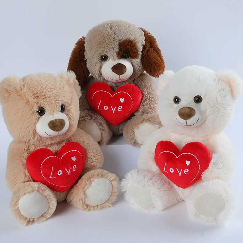 

25CM Cute Heart Bear Dog Plush Toys Red Heart Print Love Creative Animal Stuffed Doll For Lovers Valentine's Day Gift