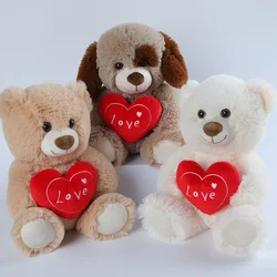 25CM Cute Heart Bear Dog Plush Toys Red Heart Print Love Creative Animal Stuffed Doll For Lovers Valentine's Day Gift