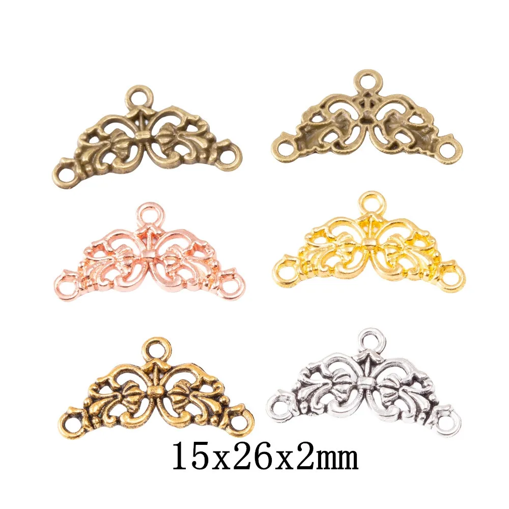 20PCS 15 * 26MM  DIY Zinc Alloy Jewelry Accessories with Three Hanging Hole Flower Connector EF4333