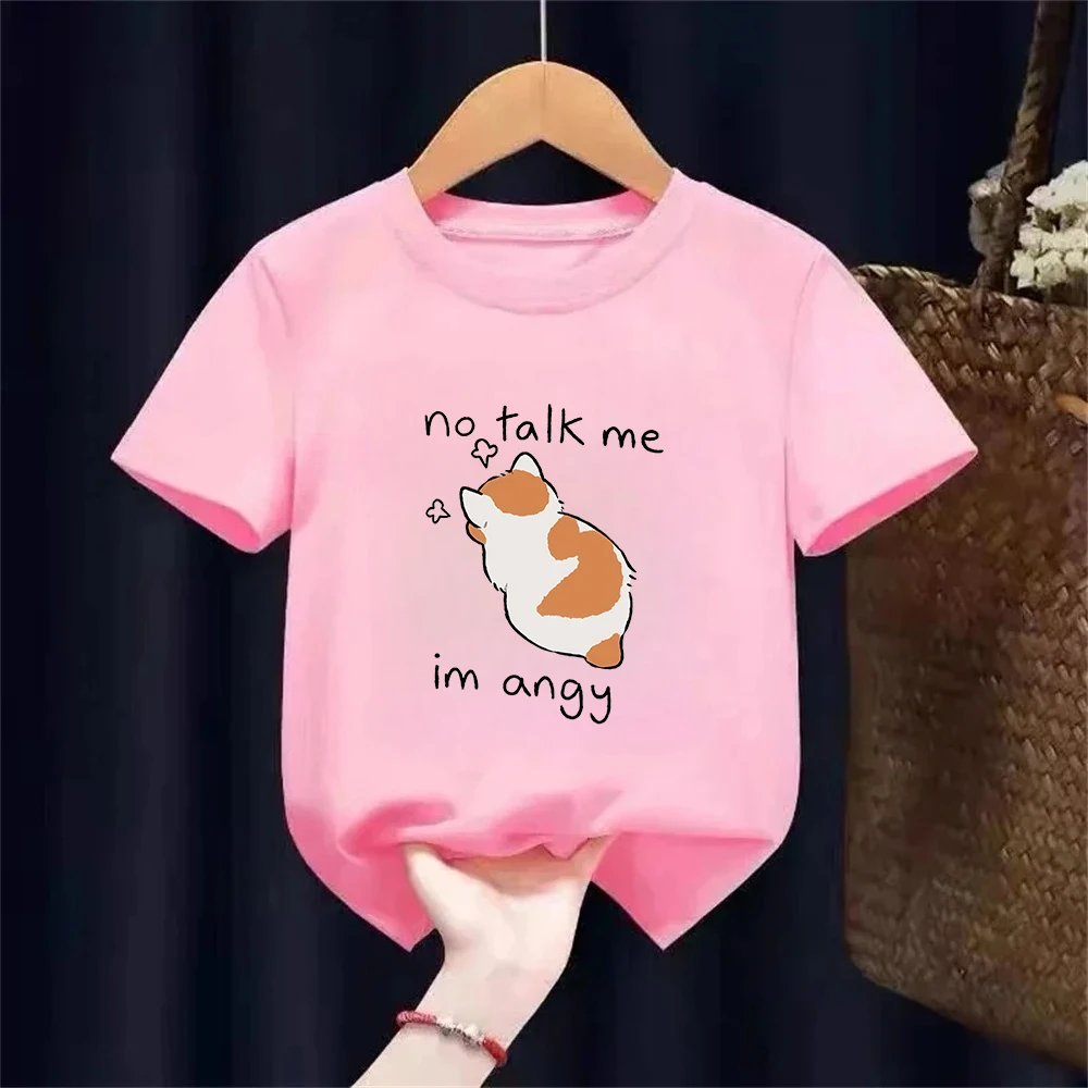 No Talk Me Cute Angry Cat Print Summer Innovative Children's Printed T-shirt Fun, 100% Cotton Casual and Fashionable