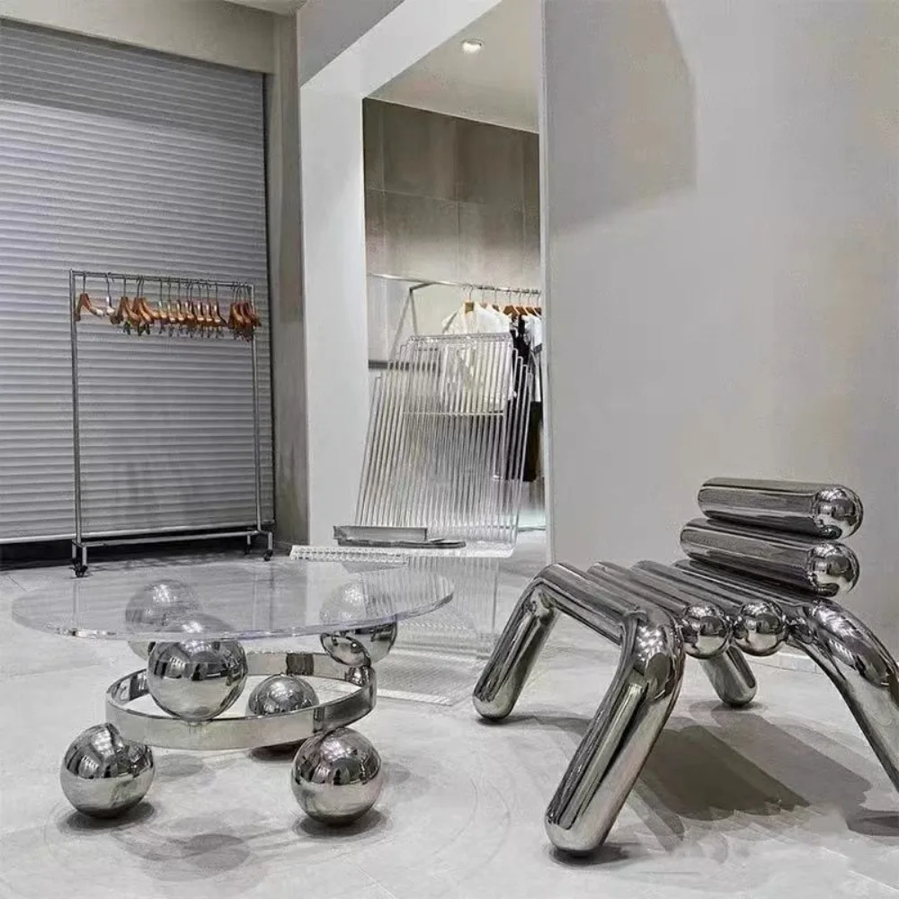 Stainless Steel Stool Living Room Creative Design Luxury Modern Ottoman Strong Load-bearing Capacity Furniture for Home