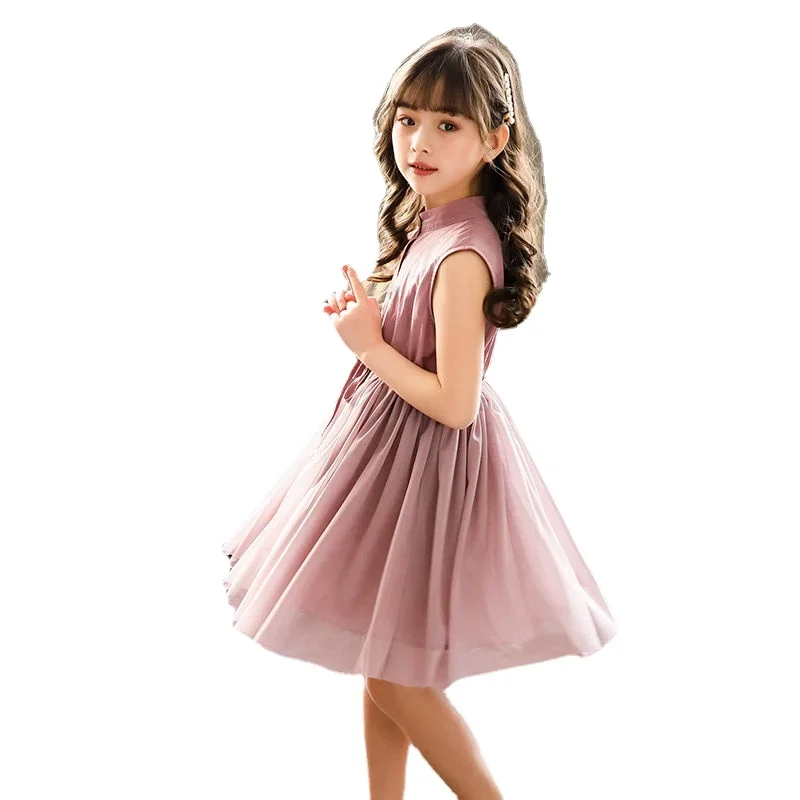 2026 Girls Summer New Princess Vest Dress Childrens Girls Dresses for School Big Child Brief Fashion Mesh Dress Kids Clothes 12Y