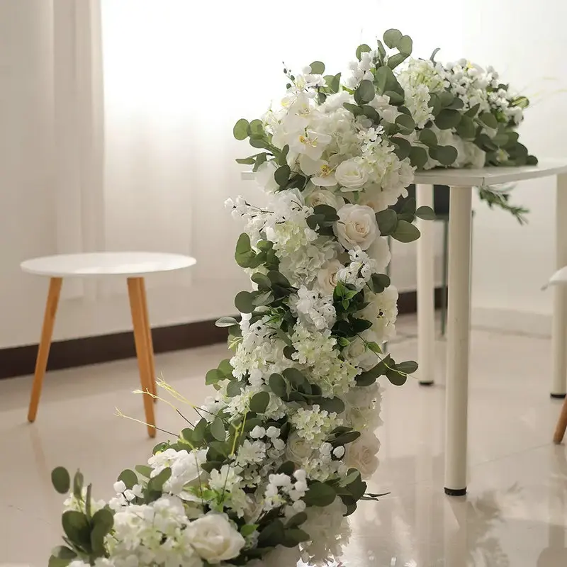 Multi-color Rose Flower Arrangement Wedding Backdrop Flower Row Wedding Centerpiece Table Runner