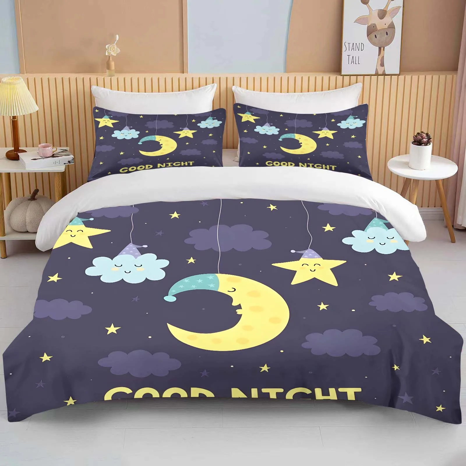 Good Night Sweet Dreams Printed Bedding Set Cartoon Anime Duvet Cover Comforter Pillowcase Boys Girls Children Adults King Gift