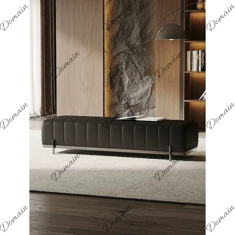 80 N Italian Genuine Leather Luxury Bed Bench Metal Piano Key Sofa Stool Soft Padded Ottoman for Living Room Moon Surface Design