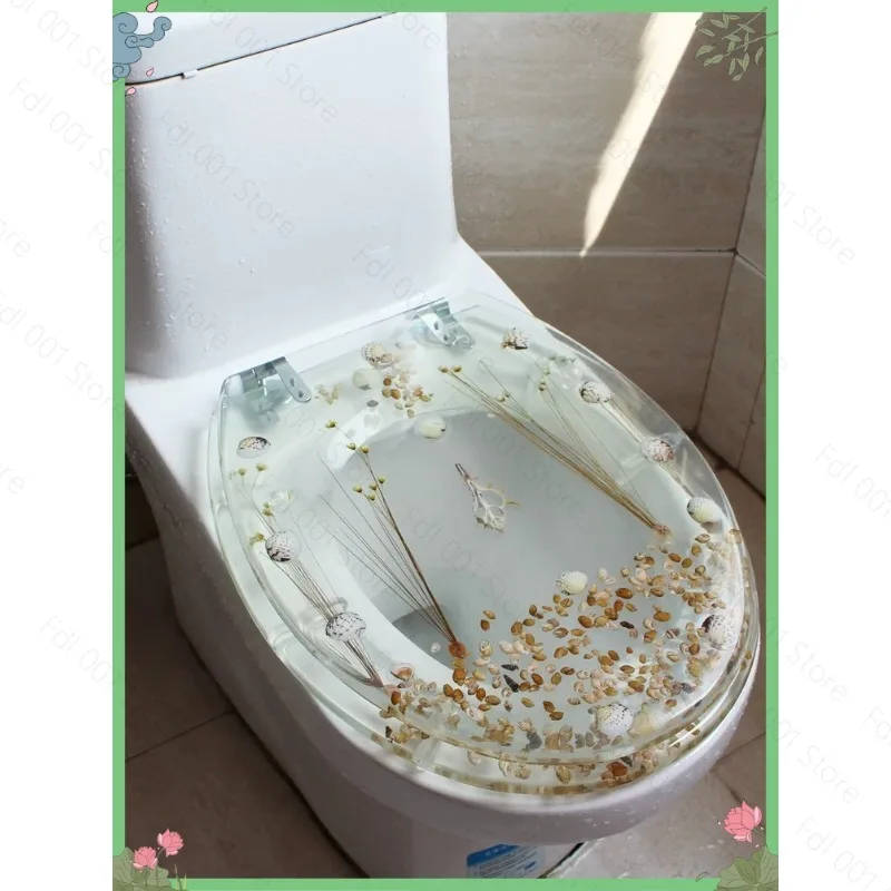 Transparent resin toilet cover slowly lowered and thickened universal toilet cover real dried flower shell