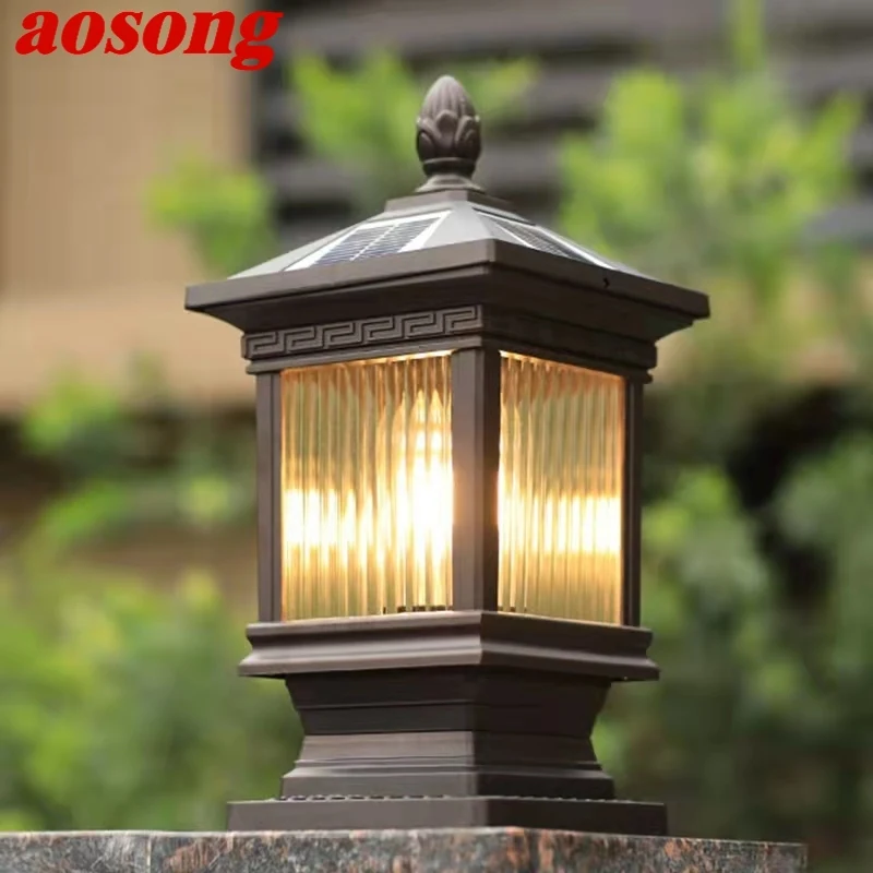 

AOSONG Outdoor Solar Post Lamp Classical Retro Waterproof Courtyard Led for Decoration Garden Balcony Villa Wall Light