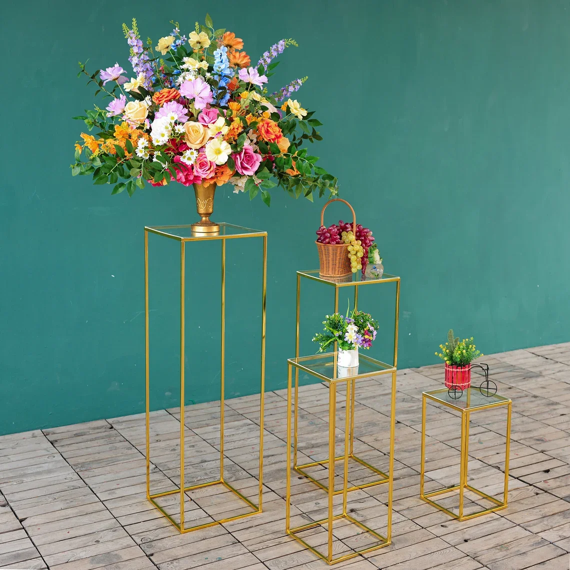 4pcs Flower Support Stands Wedding Banquet Table Centerpieces Party Supplies Home Living Room Decoration Shiny Gold Metal Frames