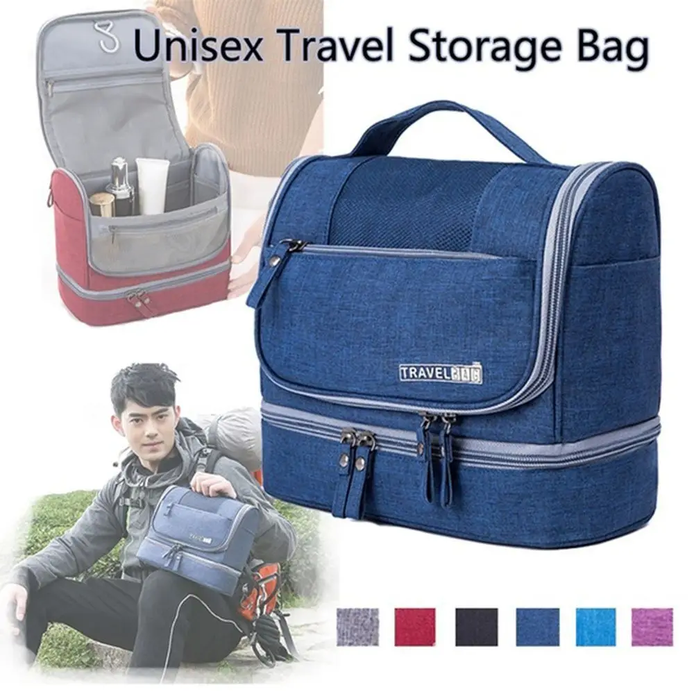 Solid Color Hanging Makeup Bag Oxford Cloth Waterproof Toiletry Organizer Bag Multifunctional Dry-wet separation Cosmetic Bag