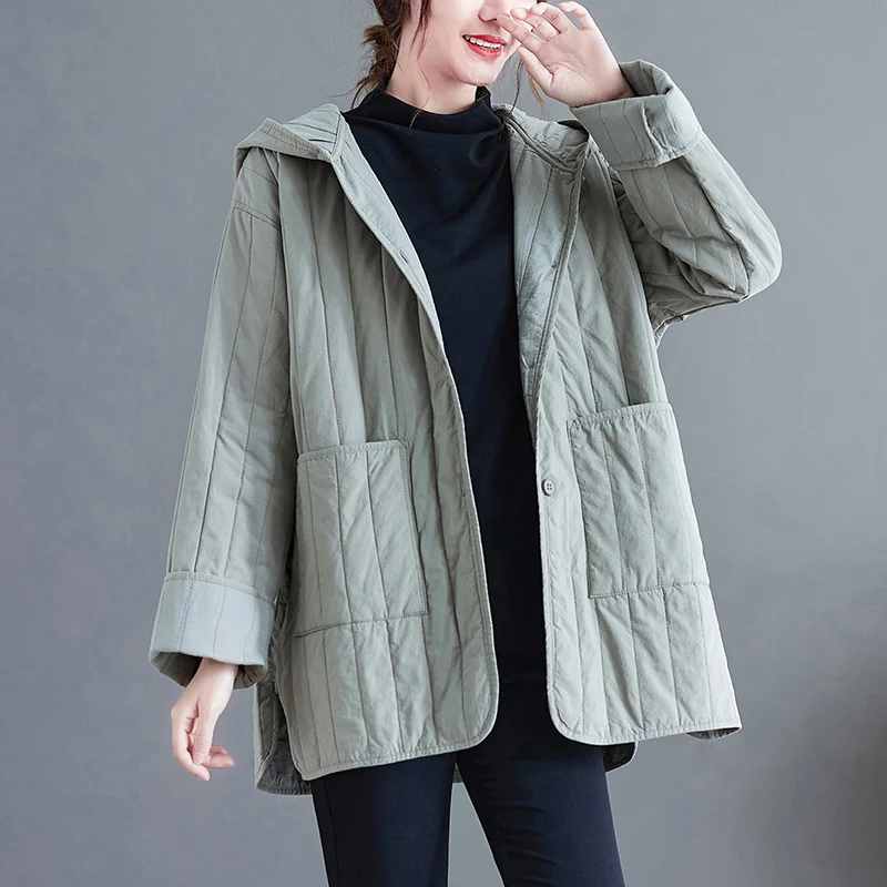 Thin Section Women\'s Cotton-Padded Jackets 2022 New Autumn Winter Korean Loose Lightweight Coat Hooded Trendy Outerwear T390