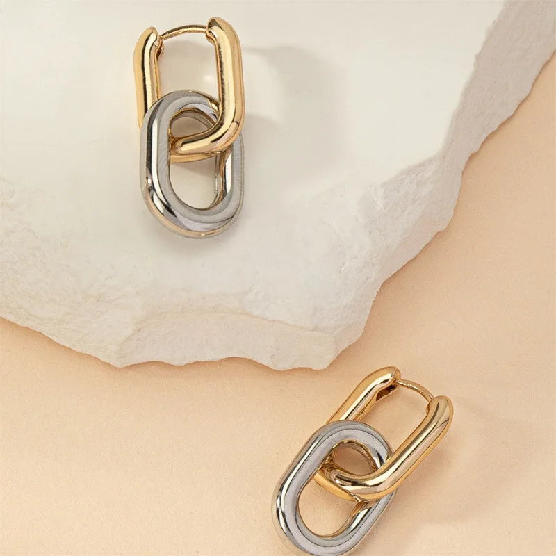 

Fashion Hot Sale U-Shape Earrings, Minimalist Color Block Contrast Design, Versatile 2-Way Wear Loop Earrings for Women