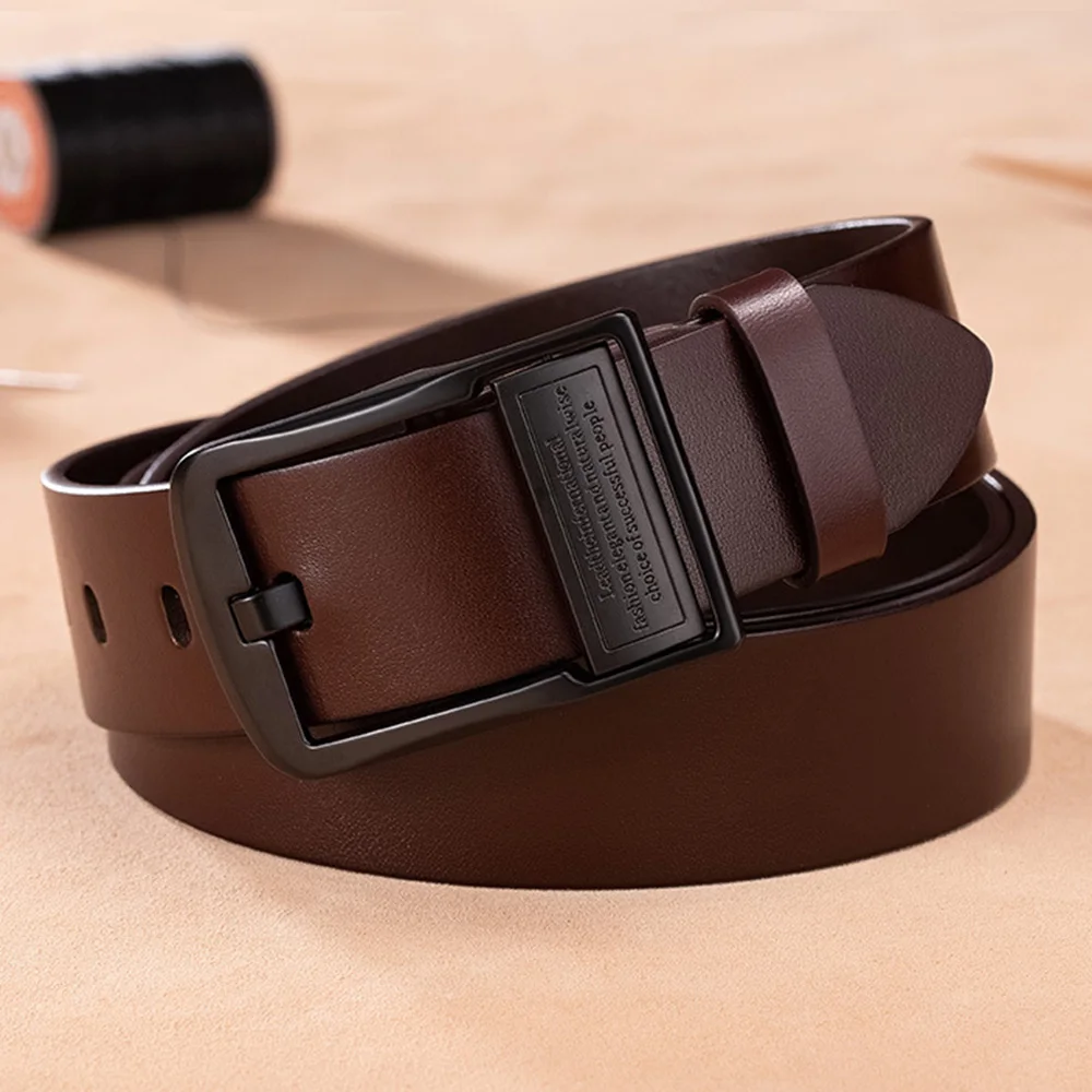 HIDUP 3.8cm Width Men's Cowhide Jeans Accessories Pin Buckle Pure Leather Belt for Male