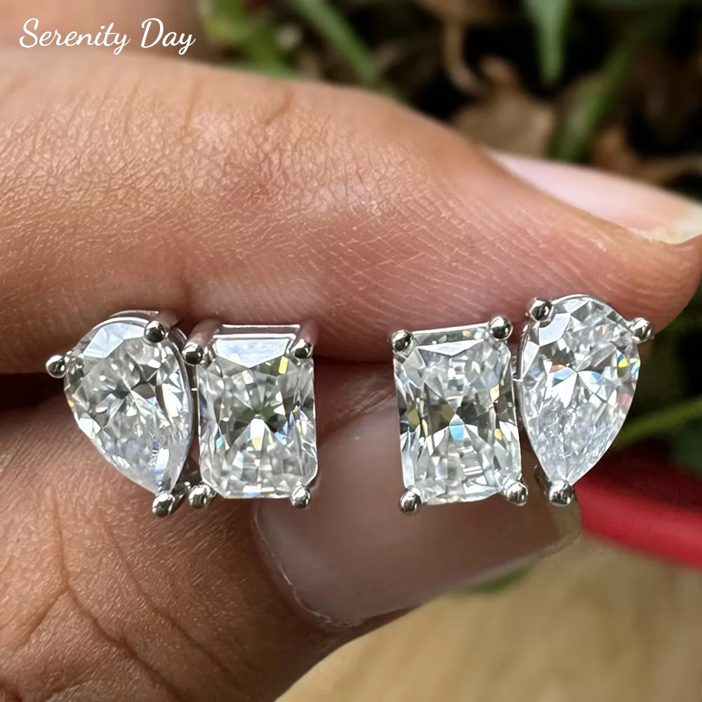 

Serenity 1ct Radiant/Pear Cut All Moissanite Earrings for Women Gift S925 Sterling Silver Sparkling D Color Stud Earring Jewelry
