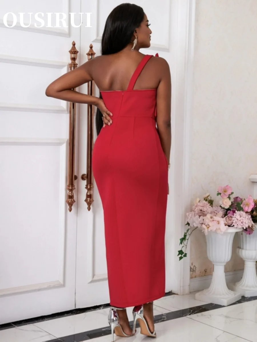 Waist Slit Birthday Prom Celebrate Classy Sheath Summer Gown African Wedding Guest Women Dress Bodycon Big Bow Party High