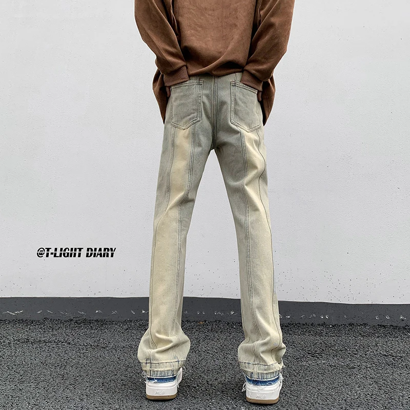 

Мужские джинсы American Sle желтого цвета с рваным краем, весенне-осенние, облегающие, модные, брендовые, Haome Bell Bot