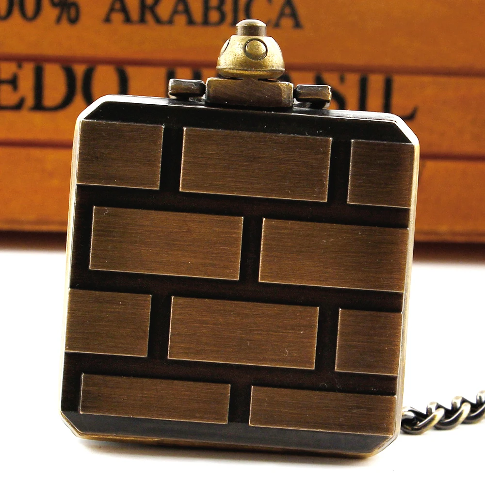 Retro  Question Mark Design Pocket Watch Creative Square Box Cool Bronze Steampunk Necklace Mens with Chain