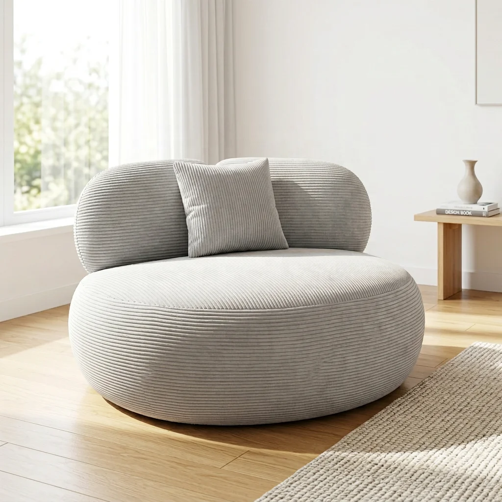 

Three Seat Round Corduroy Modern Plush Reclining Bean Bag Lounge Chair for Apartment Living Room Bedroom Cafe Hotel Decor