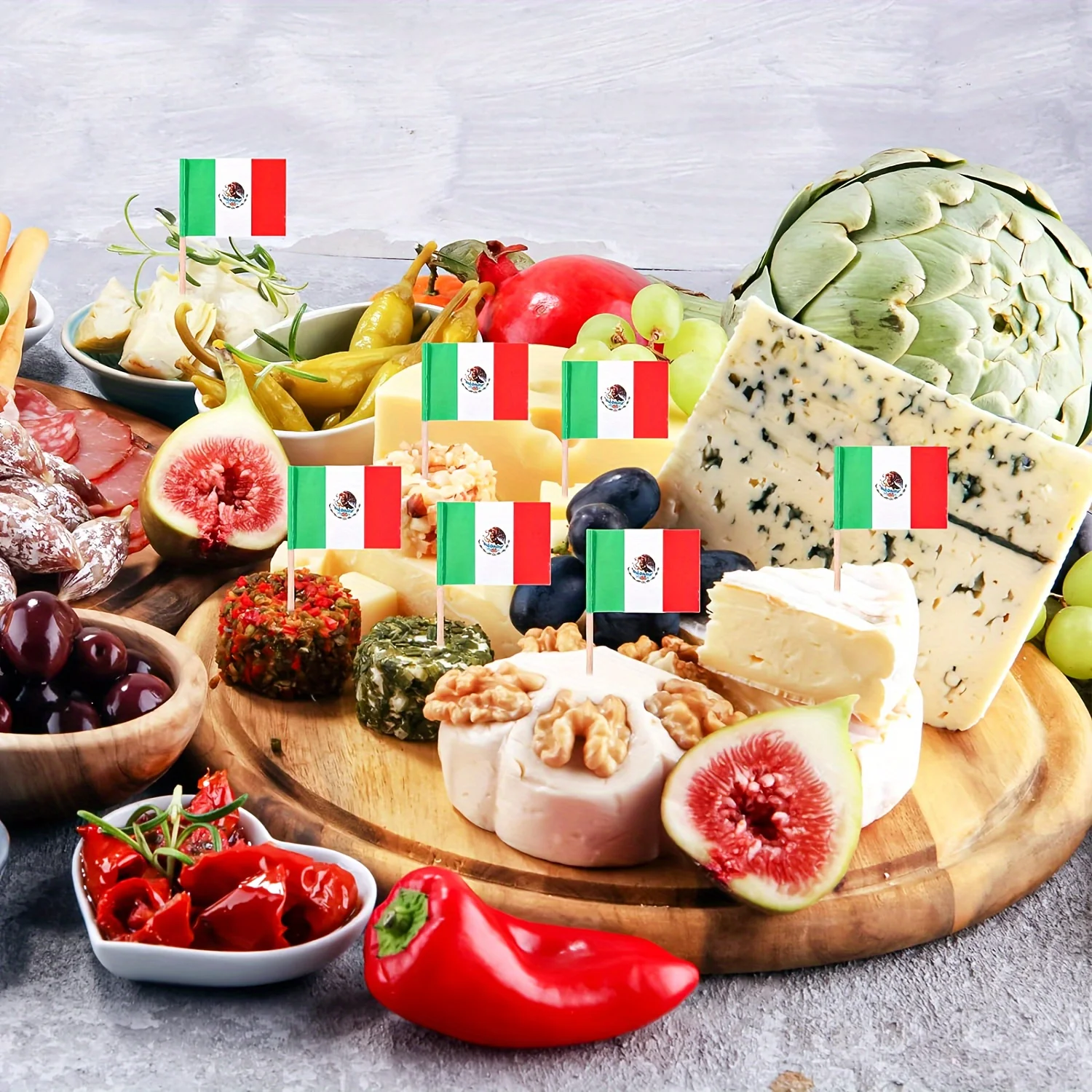 100pcs Mexican Toothpick Flags, Cupcake Topper Decorated With Mexican Flag, Mini Baton Flag Decorated With Food Picks