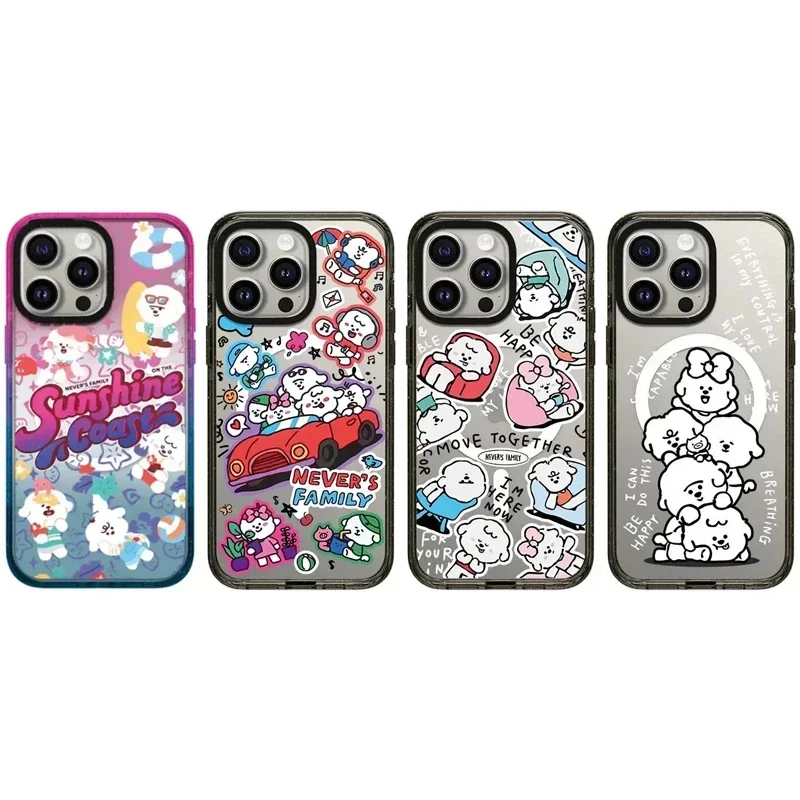 Cute White Dog Family 2.0 Acrylic Black Border iPhone 12 13 14 15 Pro Max Case - Protective iPhone Case