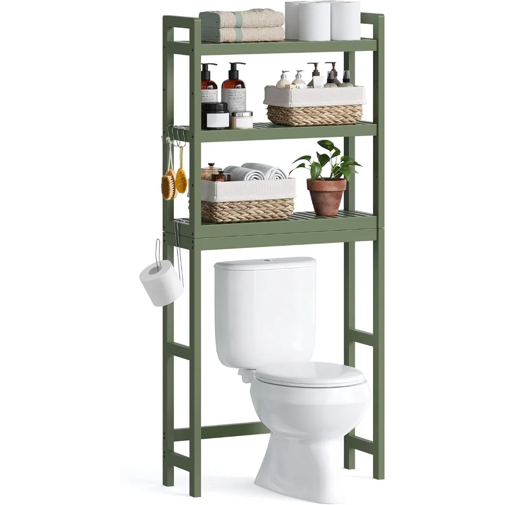 Over The Toilet Storage, 3-Tier Over Toilet Bathroom Organizer with Adjustable Shelf, Fit Most Toilets, Space-Saving, Forest Gr