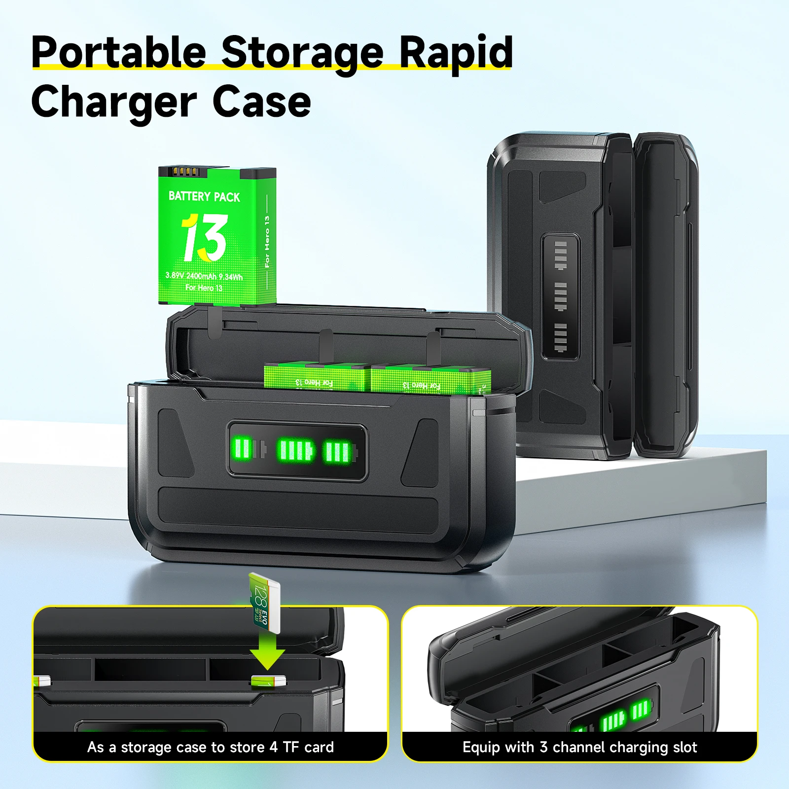 2400mAh for GoPro Hero 13 Battery + 3-Slots LCD USB-C Charge Black Battery Charger for GoPro 13 Gopro13 Go Pro 13 Battery Camera