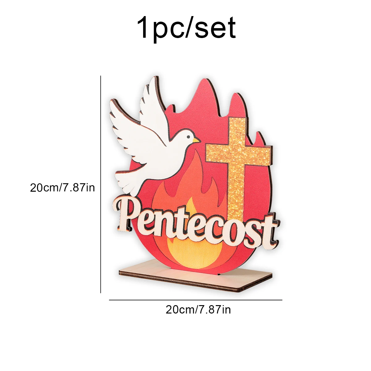 Pentecost Holy Spirit Festival Party Table Decoration Wooden Ornament Church Plaque Red Flame Cross and Dove Theme Christian Chu - Detail 1