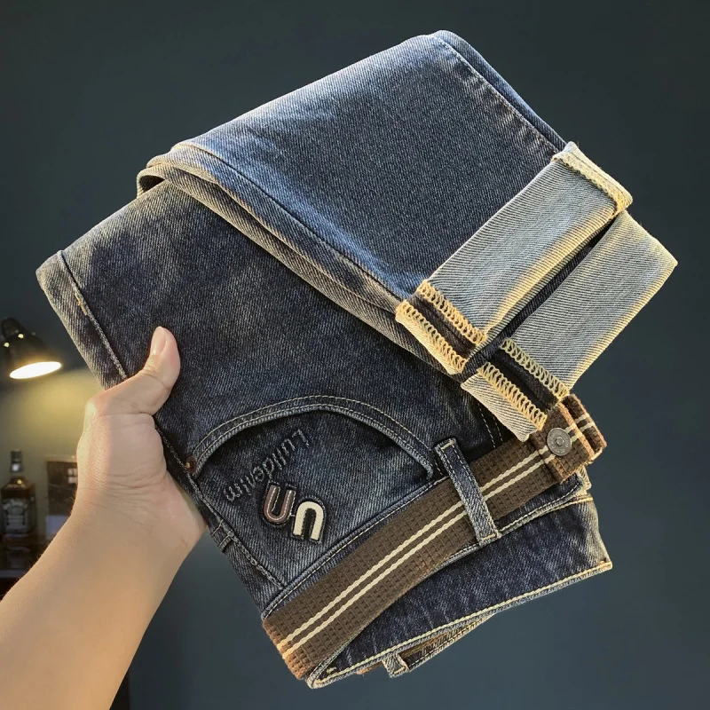 

Осенне-зимние джинсы, тренд 2024, новые повседневные универсальные слегка свободные эластичные брюки Haren, мужская уличная одеждаjah