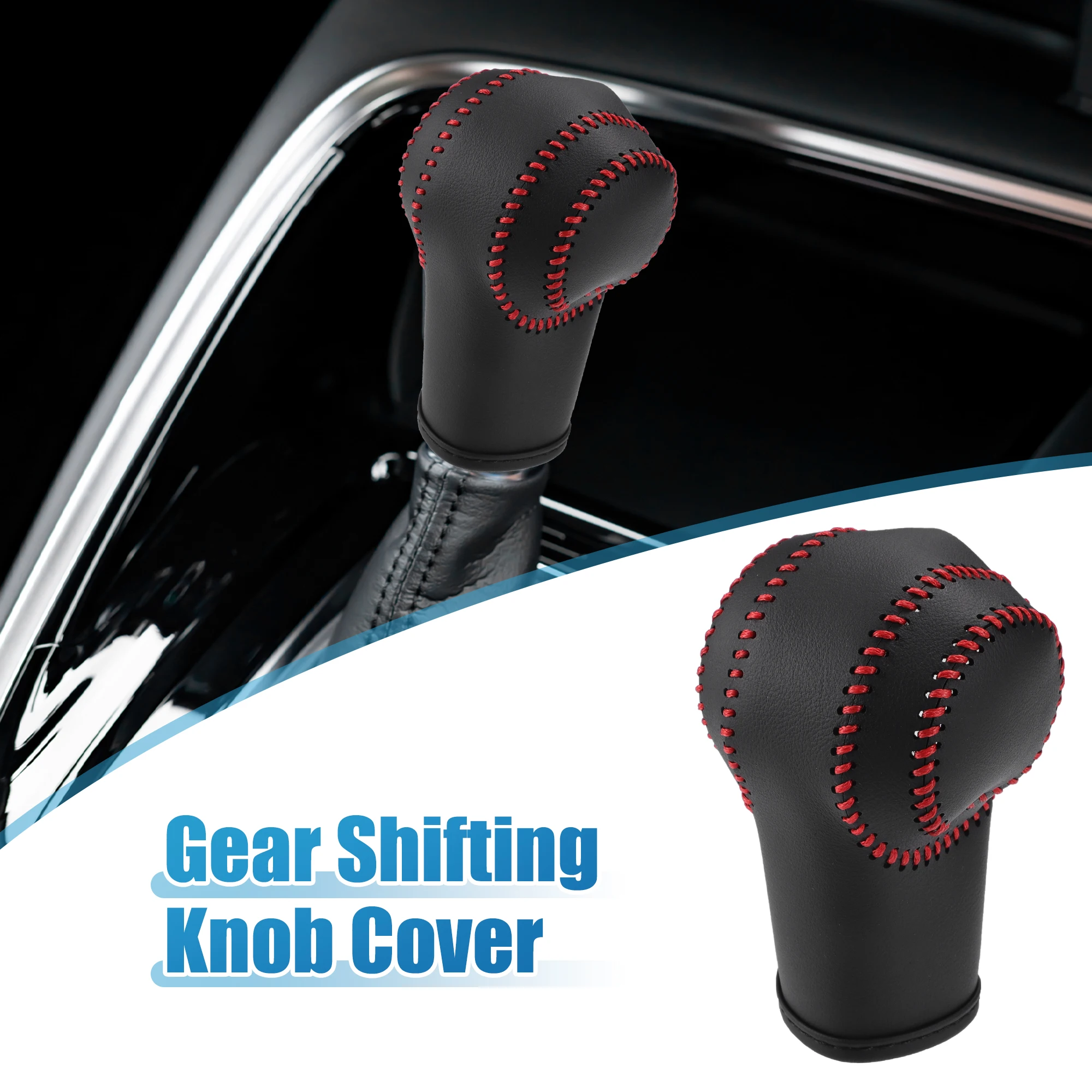 UXCELL Gear Shifting Knob Cover Automatic Transmission Lever Trim for Nissan Rogue 2008-2013 Faux Leather Black Red