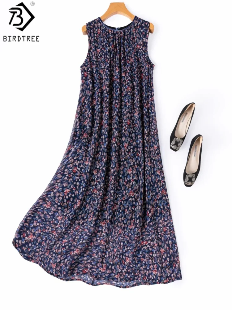 

BirdTree, 100% Silk Floral Dress, Sleeveless Velvet Neck, Women's Georgette Double Layer Cool Dresses, 2026 Summer New D64321JF