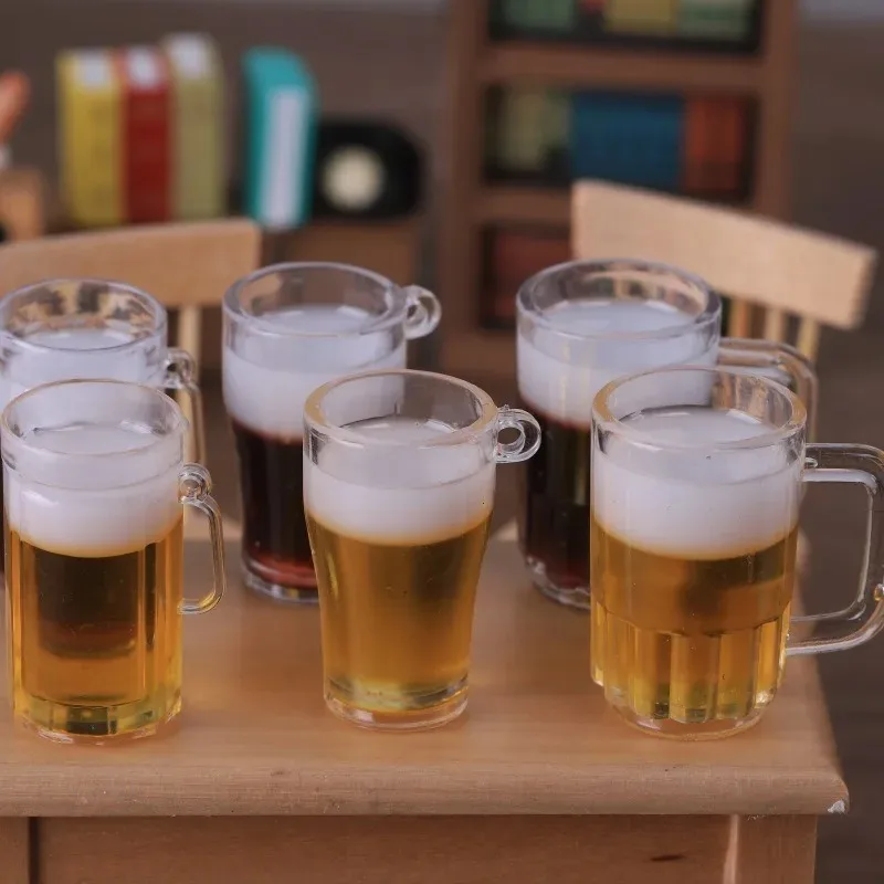 6pcs Mini Imitation Beer Mug Model With Hanging Hole Miniature Beverage Charms Pendants For Key Ring Phone Lanyard Decor