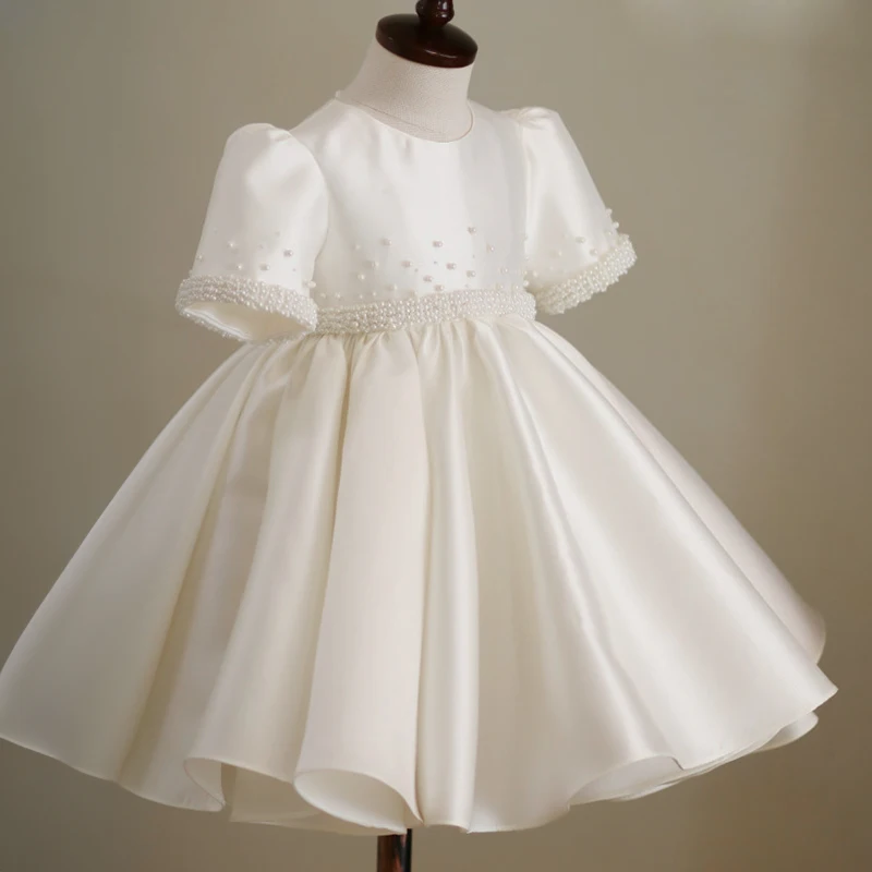 Kids White Christening Dresses for Flower Girls Wedding Birthday Party Luxury Short Evening Gowns Children Pageant Costume Dress