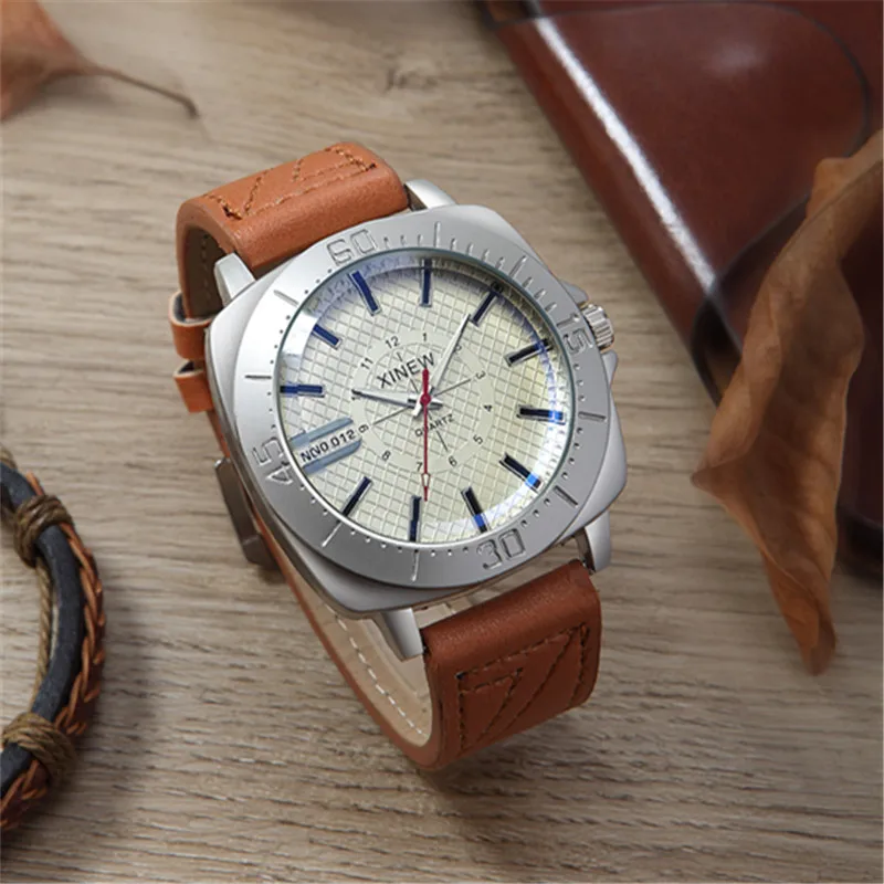 Genuine XINEW Brand Cheap Watches For Men Fashion Leather Band Military Sports Quartz Watch Black Erkek Barato Saat Reloj Hombre