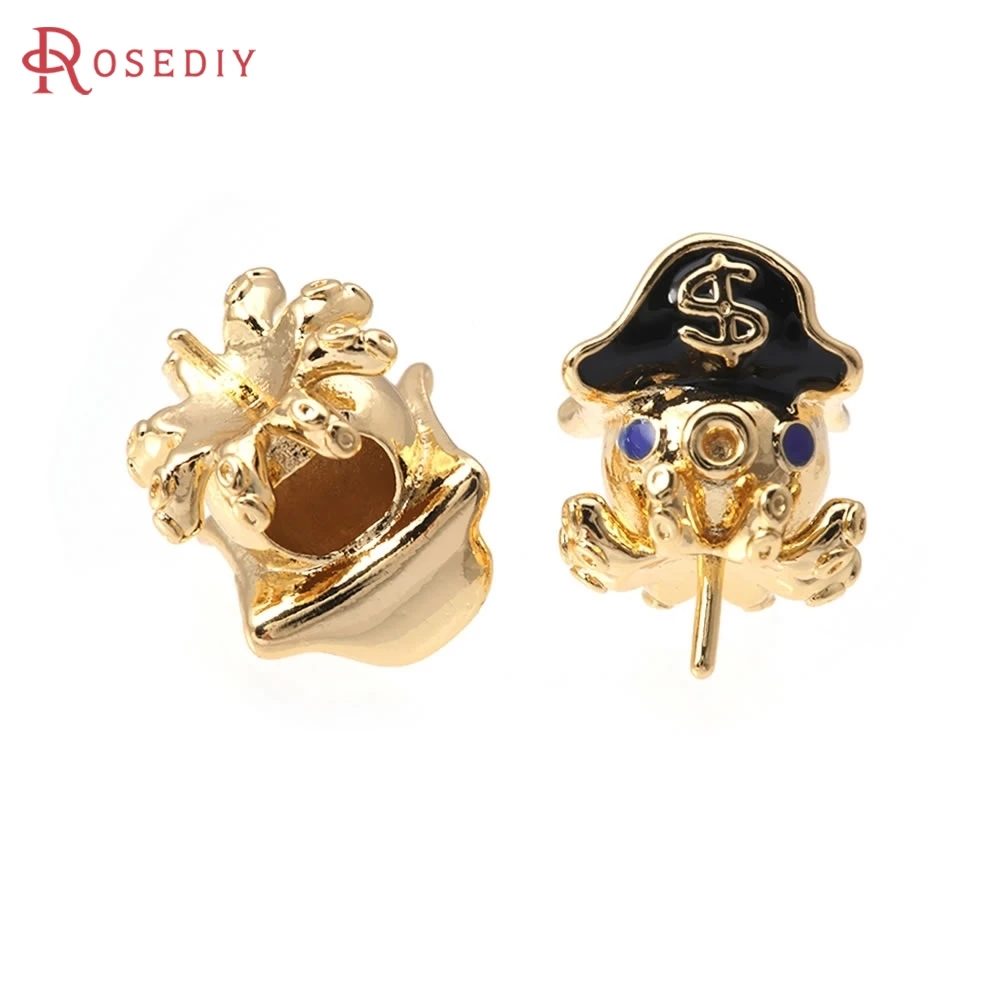 

6PCS 18K Gold Color Brass with Oil Paintings Can Fit Half Hole Beads Octopus Charms Pendants High Quality Diy Necklace Earrings