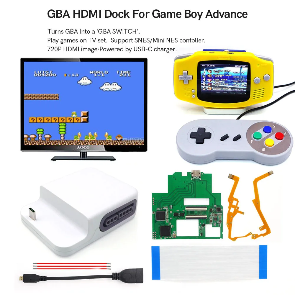 HISPEEDIDO 720P Uscita HDMI TV GBA Switch Dock Station Supporto per Game Boy Advance Console Supporto controller di ricarica di tipo C