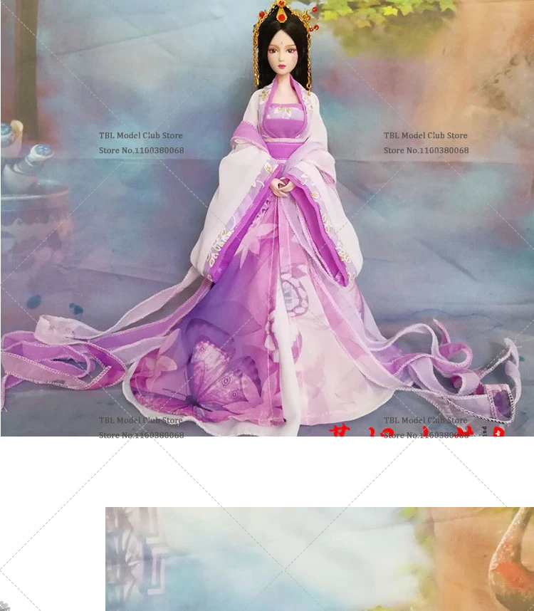 Tersedia Hanfu Tradisional Tiongkok Skala 1/6 untuk Figur Aksi 12 inci, dengan Pita dan Lengan Panjang Bermotif