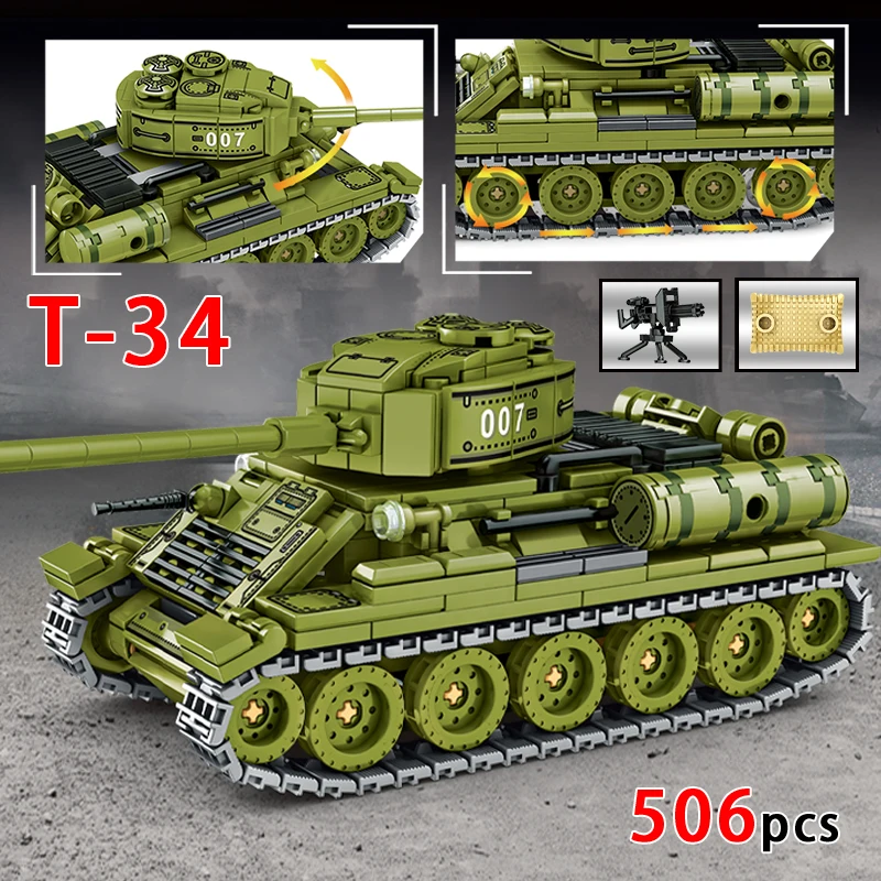 

New WW2 Military Tanks Building Blocks T-34 99 Main Battle Armored Car Model Soldier Figures Bricks Educational Toys Gift