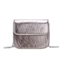 Vintage Women Silver Chic Crossbody Bag Luxury Designer Small Shoulder Bags Fashion Gold Mini Square Cute Pu Leather Handbag