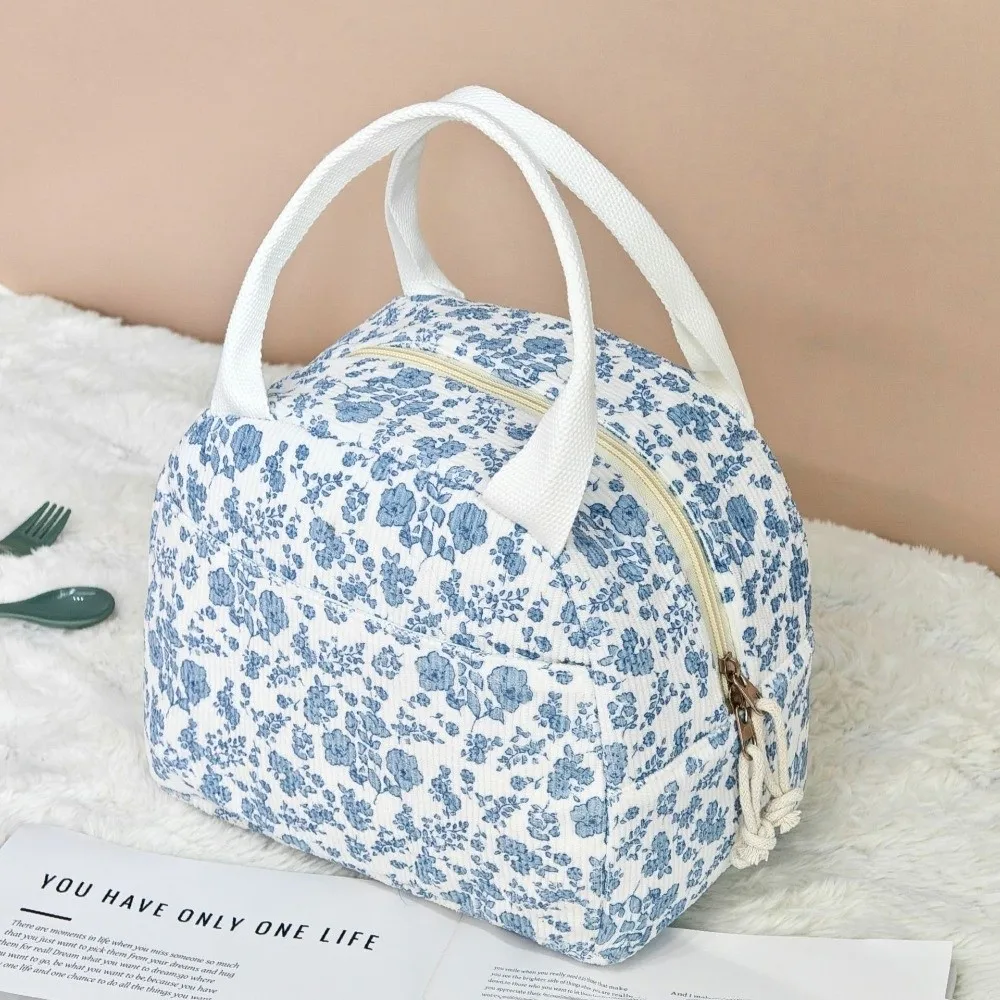 Floral Print Insulated Lunch Bag Aluminum Foil Liner Large Capacity Lunch Tote Bag Quilted Insulated Large Capacity Lunch Bag